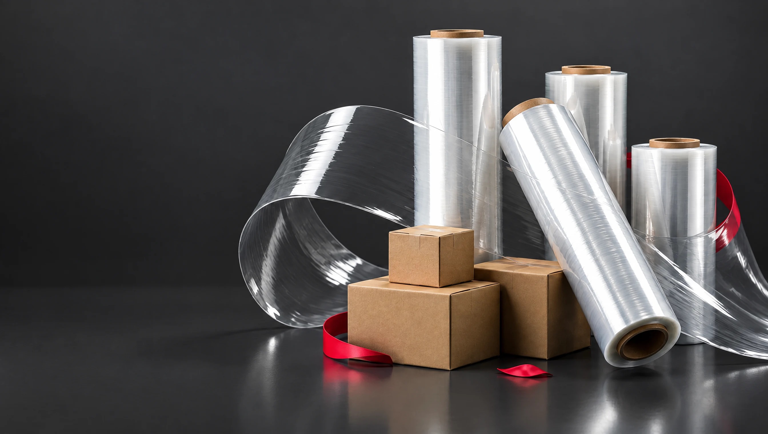 Transparent film rolls and shipping boxes