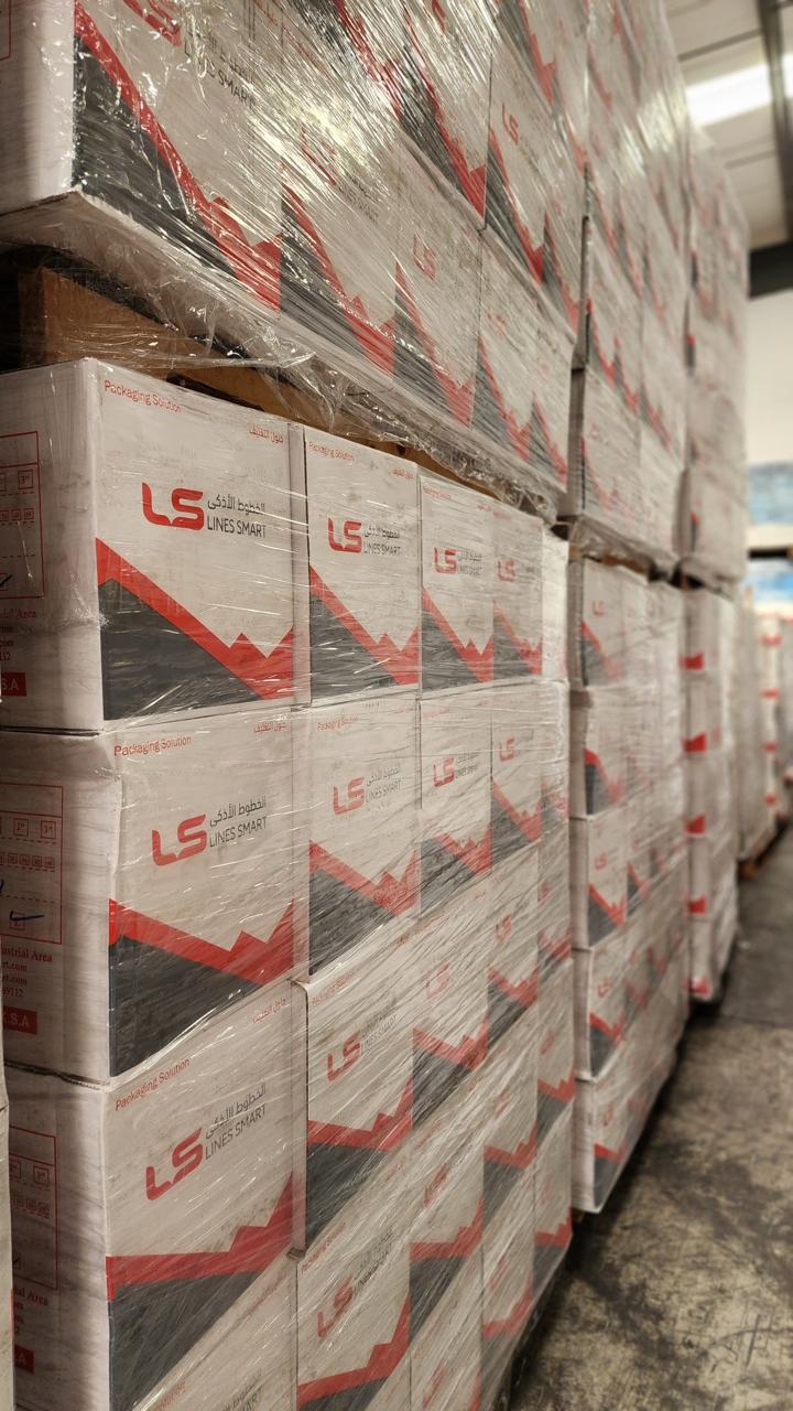 Close-up of wrapped Lines Smart cartons