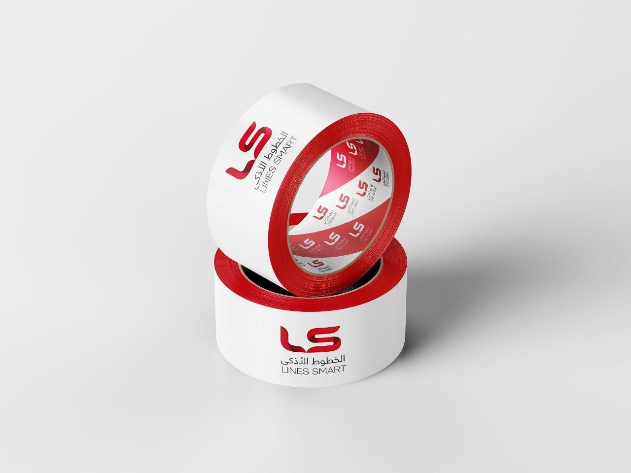 Red and white Lines Smart branded tape rolls